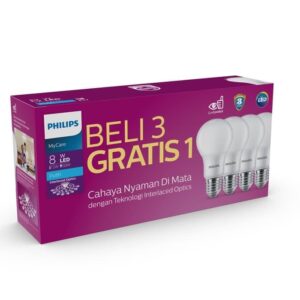 Lampu Philips LED Bulb 8W Buy 3 Get 1 Free Pack